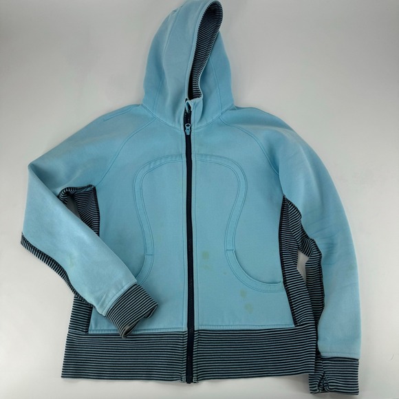 lululemon athletica Tops - Lululemon Athletica Blue Striped Sleeve Hoodie Zip Up Jacket Women Size 10
